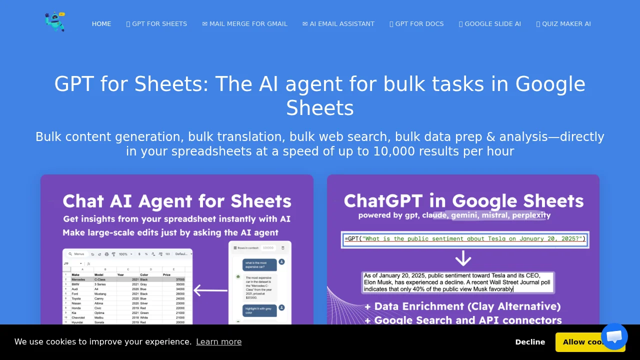 ChatGPT, Gemini, Mistral, Perplexity for Sheets | Pro... screenshot 1
