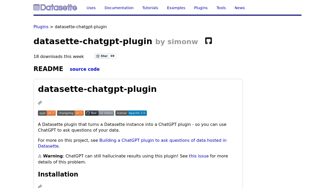 Datasette ChatGPT plugin screenshot 1