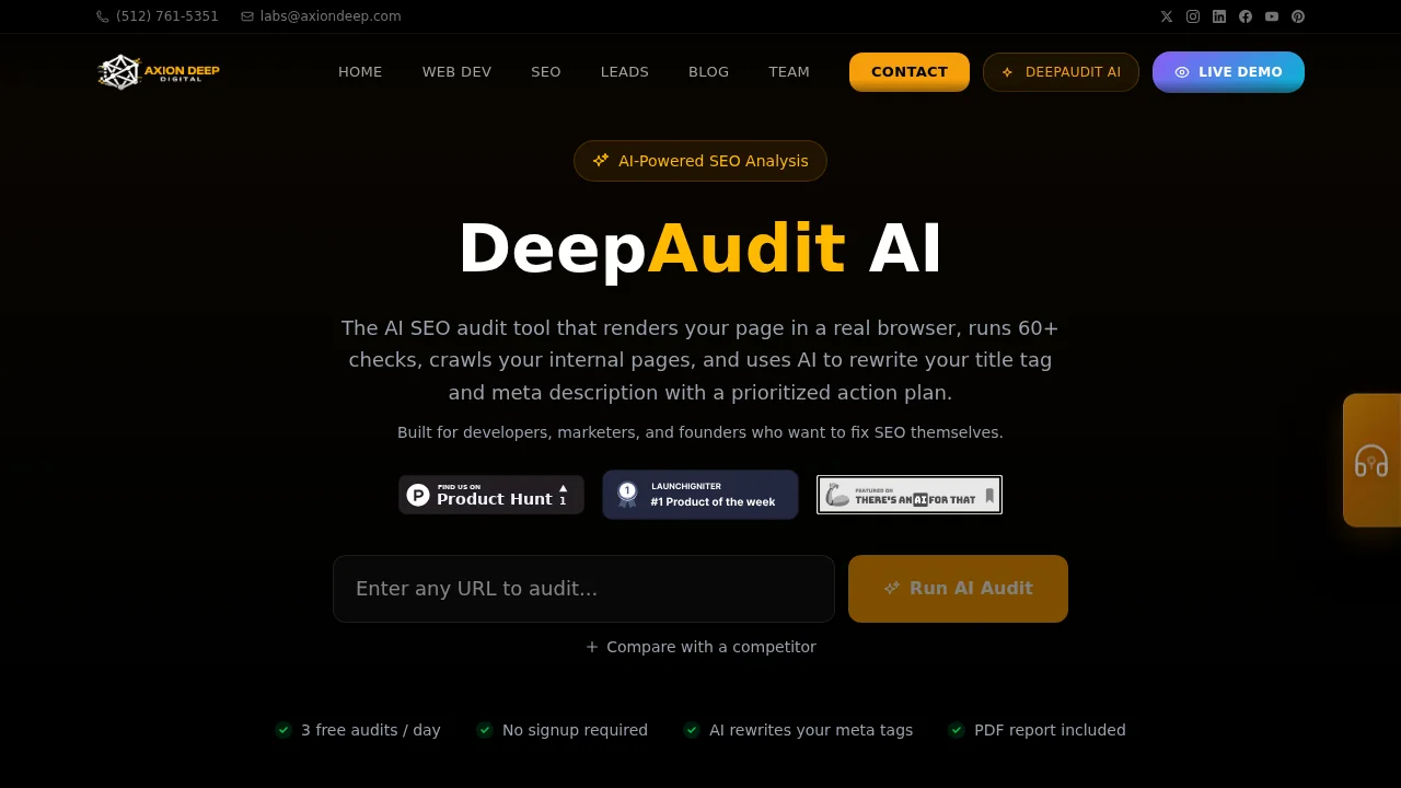 DeepAudit AI - Free SEO Scan Tool screenshot 1