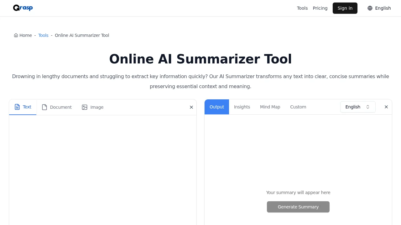 Grasp AI Summarizer Tool screenshot 1