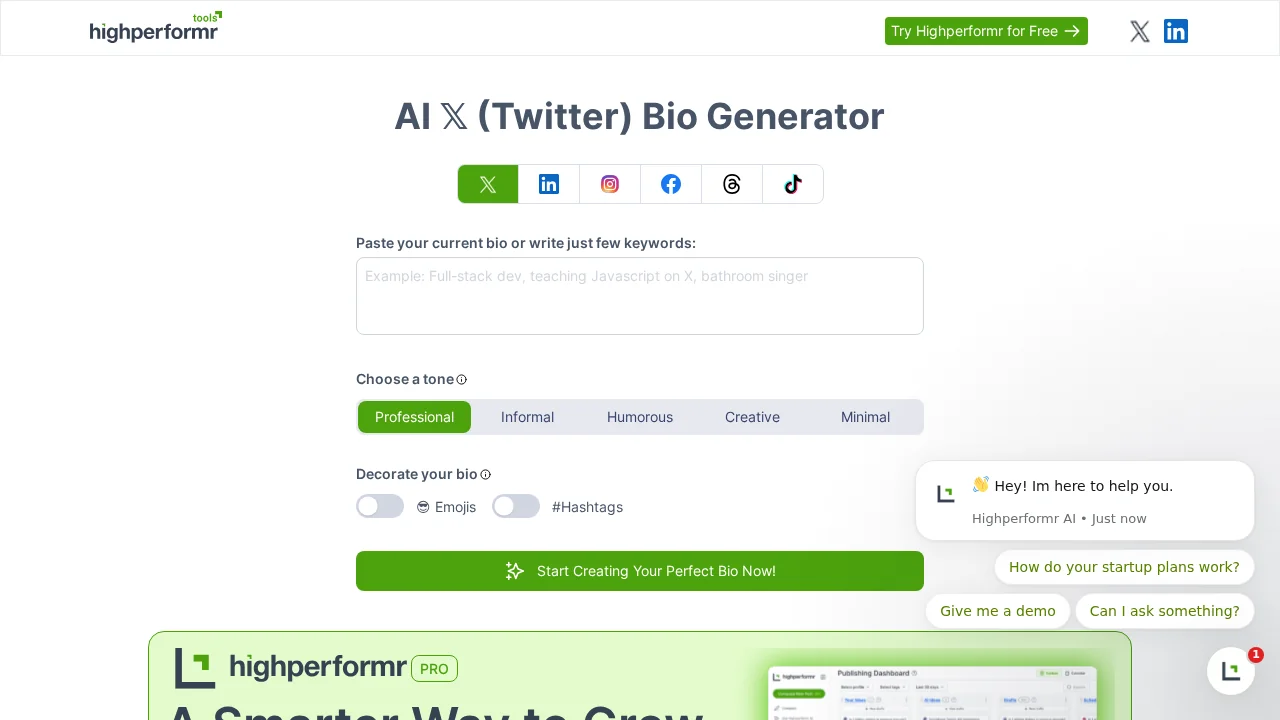 HighPerformr Social Bio screenshot 1