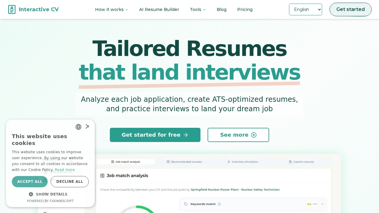 Interactive CV screenshot 1