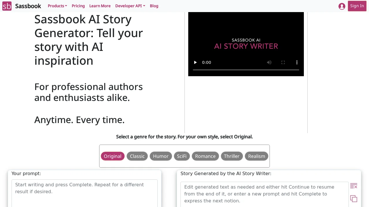 Sassbook AI Story generator screenshot 1