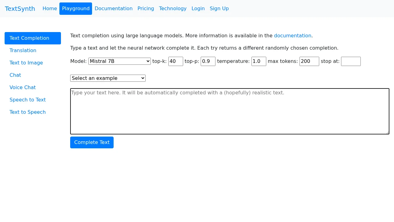 TextSynth Text Completion screenshot 1