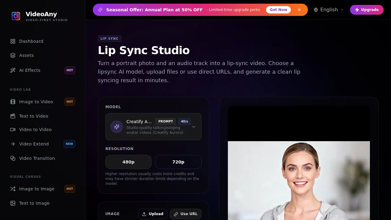 VideoAny Lip Sync AI Online screenshot 1