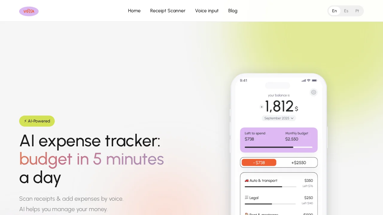 Vossa: AI expense tracker screenshot 1