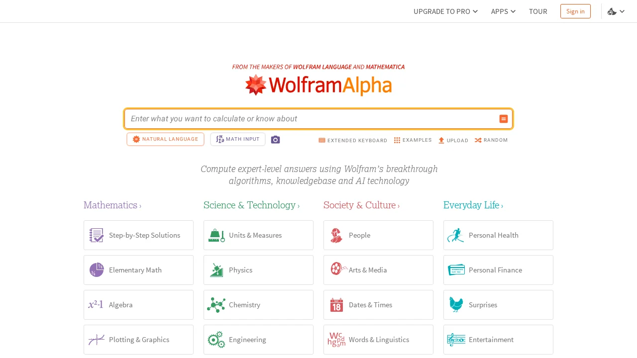 Wolfram|Alpha screenshot 1